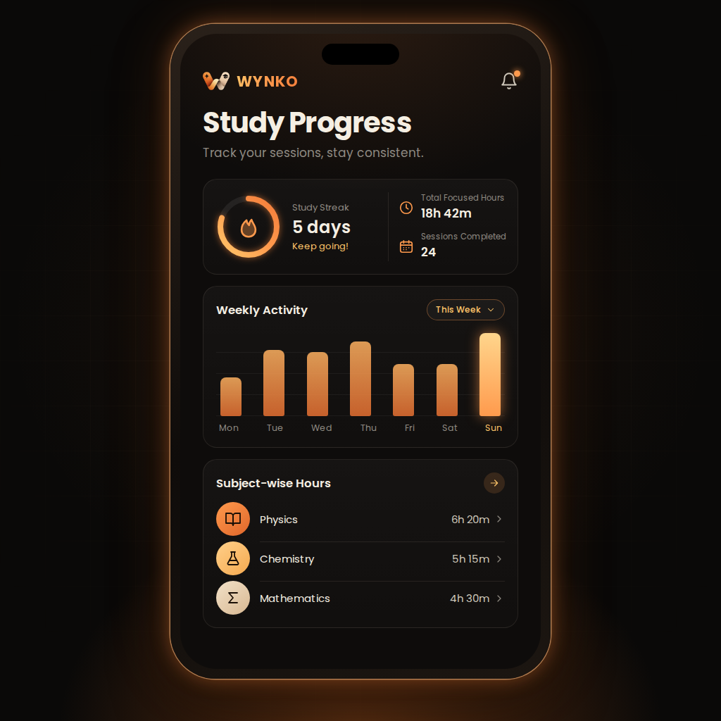 Track your study progress — sessions, streaks, and consistency
