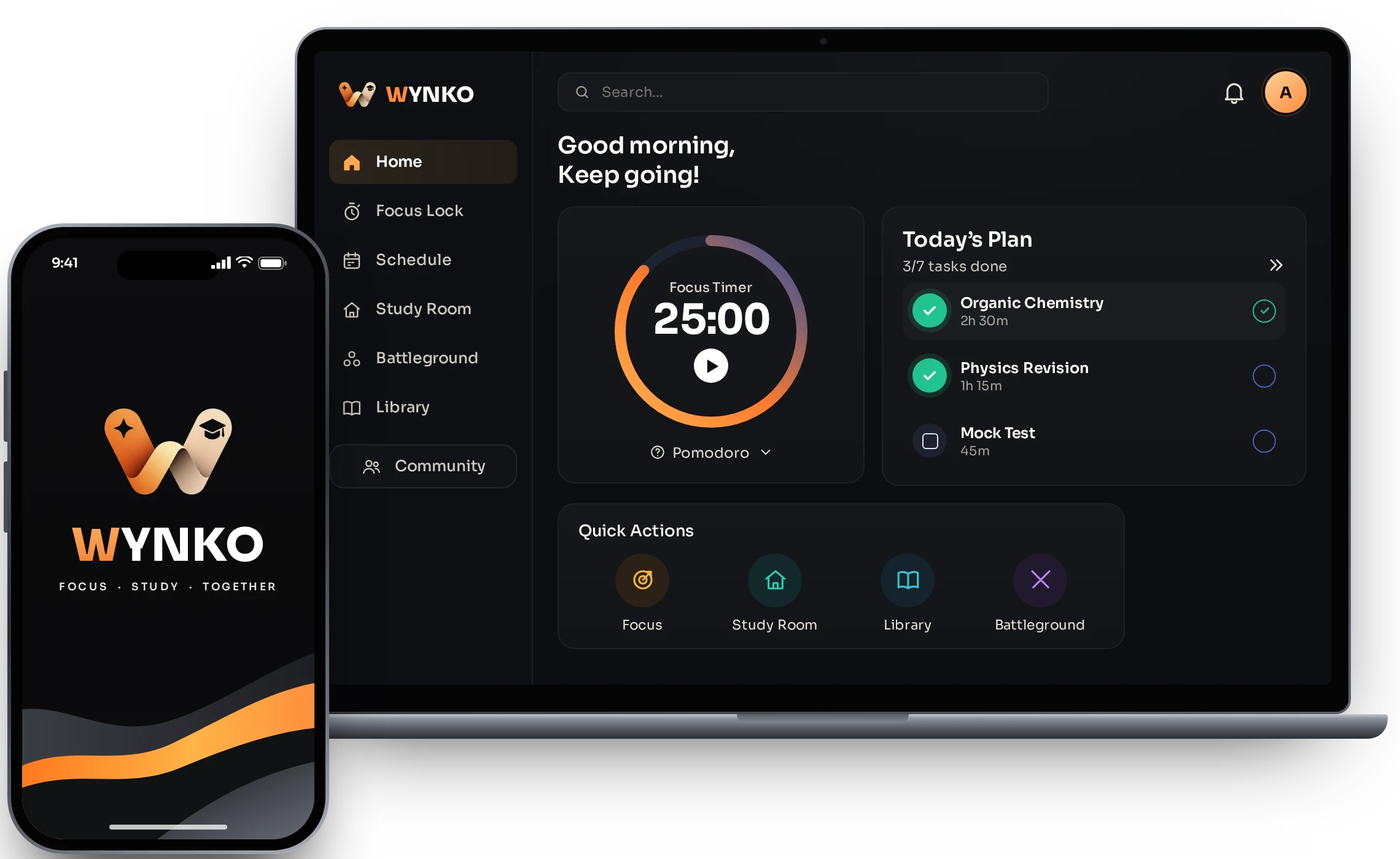 The Wynko dashboard on a laptop next to the Wynko mobile app